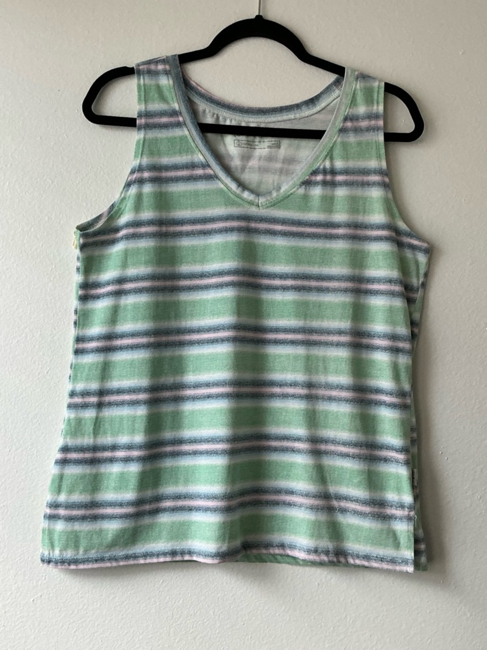 Eddie Bauer Striped V-Neck Tank Top Size L – Pastel Green & Blue – Cotton USA
